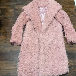 NWT Faux fur pink teddy fuzzy coat S